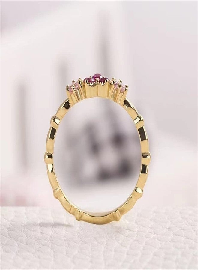 AZQ 925 Sterling Silver Shiny Diamond Ring 18K Gold Ruby Cocktail Ring Heart-Shaped Cubic Zirconia Anniversary Rings CZ Diamond Halo Ring Eternity Engagement Wedding Band Ring for Women Z.9 (US Code 9) - Image 2